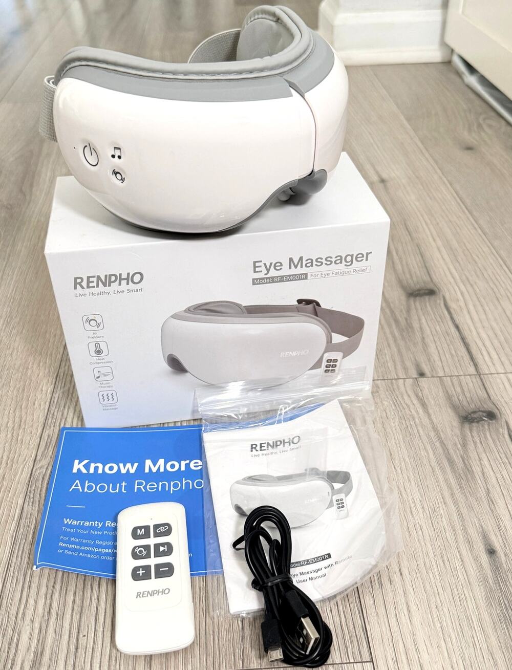 Renpho Eye Massager Heat Music Vibration Air Pressure & Remote in Box RF-EM001R